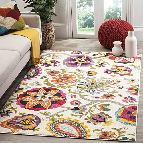 Miniatura 16 de SAFAVIEH Colección Monaco - Alfombra para pasillo, 2.2 x 6 pies, color marfil y multicolor, diseño floral bohemio, no desprende pelusa y de fácil
