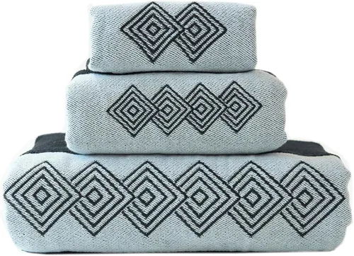 Miniatura 7 de Marina Decoration Juego de toallas de lujo premium ultra suave 100% algodón bordado para baño, moderno, 3 piezas, diseño cuadrado negro Cuadrado