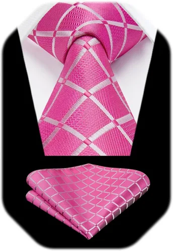 Miniatura 170 de HISDERN Conjunto de corbata a cuadros a cuadros pañuelo tejido clásico formal para hombre corbata y bolsillo cuadrado