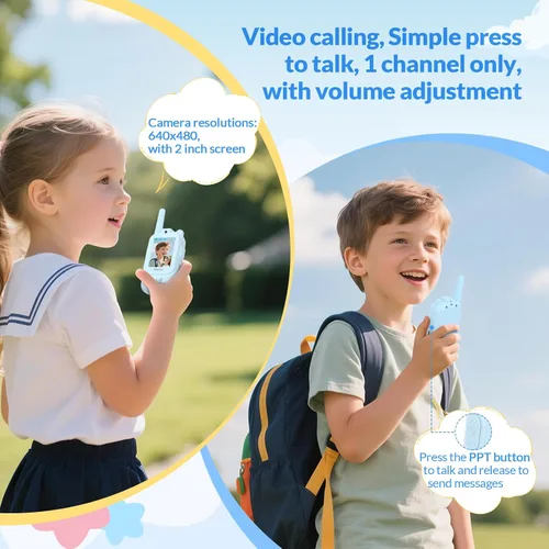 Miniatura 3 de Mafiti Juguetes para niños y niñas de 3, 4, 5, 6, 7, 8 años, mini video walkie talkies para niños, paquete de 2 unidades, recargable, rango de 1000