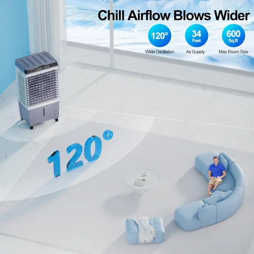 Miniatura 3 de Uthfy Enfriador de aire evaporativo de 1800 CFM, aire acondicionado 3 en 1 con motor de cobre, tanque de agua de 5.3 galones, 6 paquetes de hielo