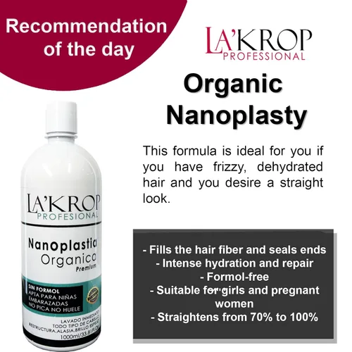 Miniatura 4 de LAKROP NANOPLASTIA ORGANICA 1000ML - TRATAMIENTO CABELLO DE QUERATINA - KERATINA PARA ALISAR EL PELO - PARA CABELLO SECO Y MALTRATADO - KERATINA