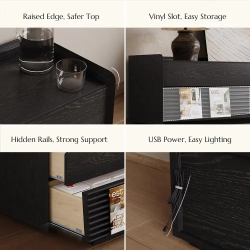 Miniatura 5 de POVISON Soporte de TV moderno de mediados de siglo totalmente ensamblado con luces LED ajustables, consola multimedia de madera, centro