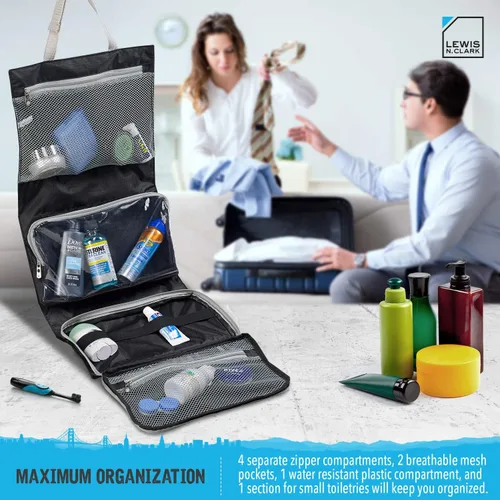 Miniatura 7 de Lewis N. Clark Neceser colgante para accesorios de viaje, champú, cosméticos + artículos personales con compartimento impermeable y diseño plegable