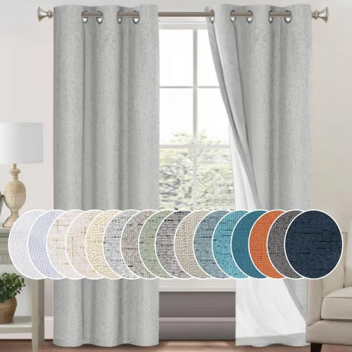 Miniatura 114 de Primitive - Cortinas opacas 100 % de lino texturizado natural para dormitorio, sala de estar, cortinas para ahorra energía, tela de arpillera
