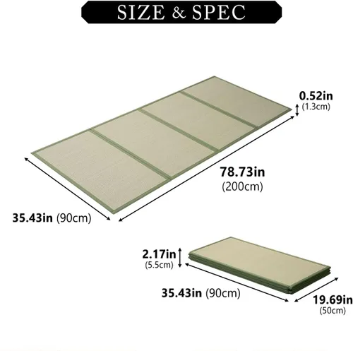 Miniatura 2 de EMOOR Alfombrilla de tatami japonés, tamaño individual, hierba natural de Rush (sin teñir), colchón plegable Igusa para el suelo para dormir