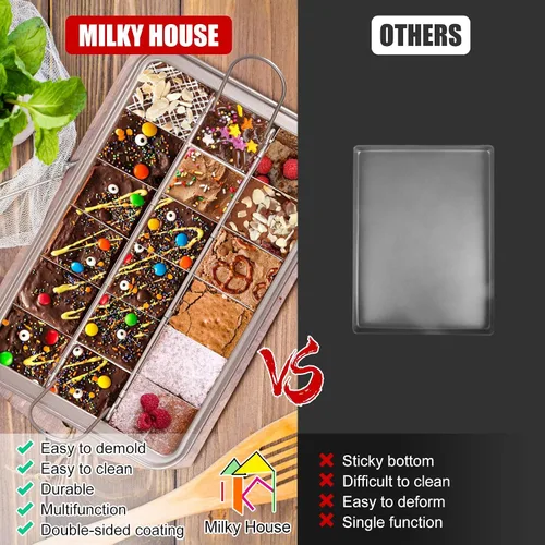 Miniatura 3 de Bandejas para brownie con divisores, bandeja antiadherente para hornear brownie con rebanadoras, bandeja para hornear con 18 moldes precortados