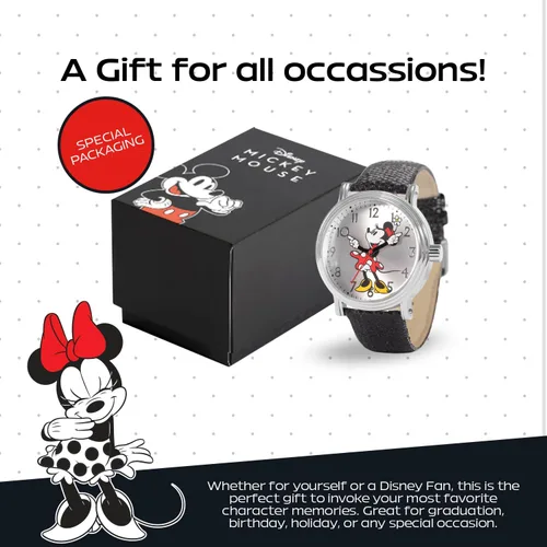 Miniatura 6 de Disney Minnie Mouse Reloj de cuarzo analógico para adultos, estilo vintage, con manos articuladas