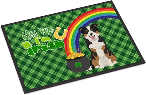Caroline's Treasures WDK4748JMAT - Tapete tricolor con borde Collie del día de San Patricio, 24 x 36 pulgadas, tapete para puerta delantera, para