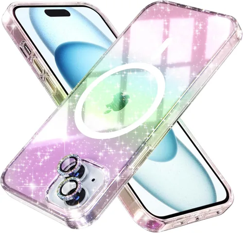 Miniatura 38 de Choiche Funda magnética para iPhone 15 Pro Max, funda transparente con purpurina brillante para mujer