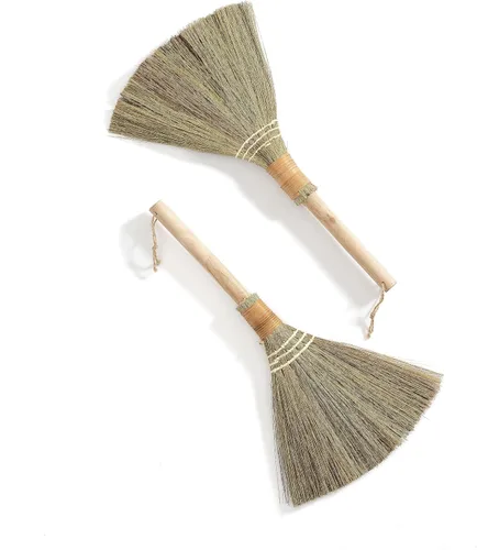 Juego de 2 escobas vietnamitas de cerdas suaves, escoba de paja asiática para niños, escoba decorativa de 16.54 pulgadas
