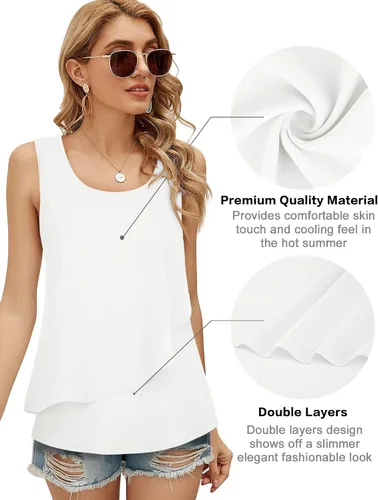 Miniatura 3 de Messic Camiseta sin mangas para mujer, de doble capa, de gasa, casual, tipo túnica