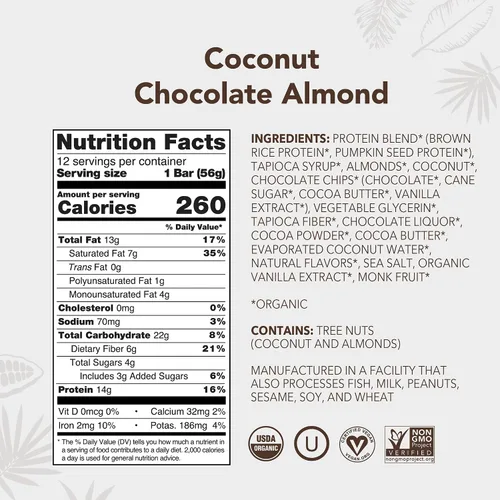Miniatura 2 de ALOHA Barras de proteínas orgánicas a base de plantas, chocolate de coco y almendra, barras de 1.98 onzas (paquete de 12)