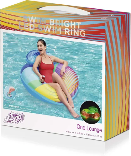 Miniatura 6 de Bestway H2OGO! Anillo de natación inflable brillante LED de 46 pies con respaldo, flotador inflable para piscina incluye soporte para tazas, luces
