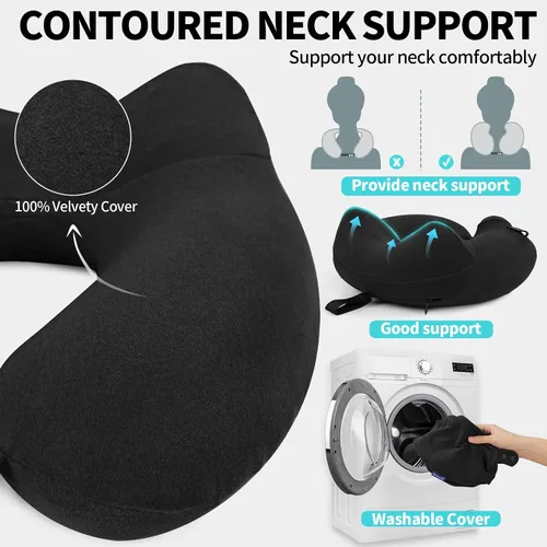 Miniatura 4 de Paquete de 2 almohadas inflables de viaje para el cuello para aviones, almohadas de cuello de terciopelo para adultos para vuelo largo, kit