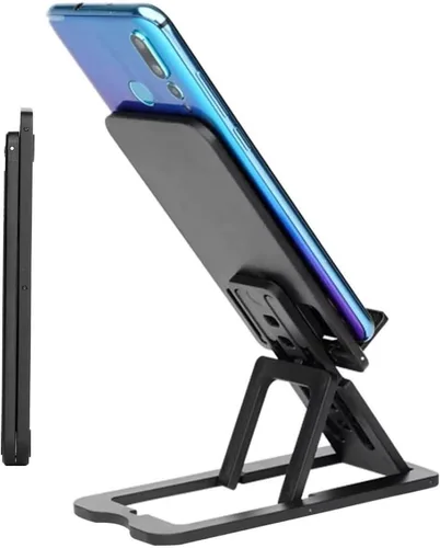 Miniatura 2 de Soporte para teléfono celular y tablet para escritorio, delgado y totalmente plegable con ángulo y altura ajustables, resistente y ligero