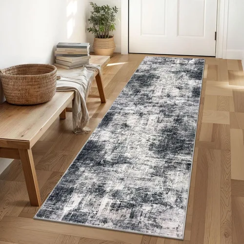 Miniatura 278 de IOHOUZE Alfombra pequeña abstracta de 2 x 3 pies, alfombra de entrada lavable para entrada interior, alfombras con respaldo de goma, alfombra gris
