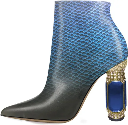 Miniatura 87 de FSJ Botas de tacón alto con punta puntiaguda para mujer, con tacón alto, con cremallera lateral brillante, estilo casual, para uso diario, zapatos