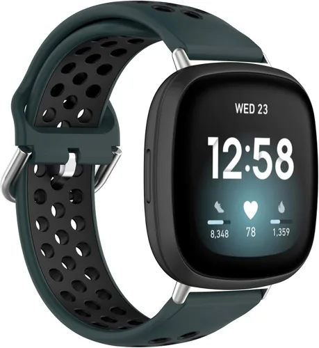 Miniatura 17 de BabyValley Correa compatible con Fitbit Versa 4/Versa 3/Sense Banda de silicona + conector de metal Correa de pulsera transpirable Correa de reloj