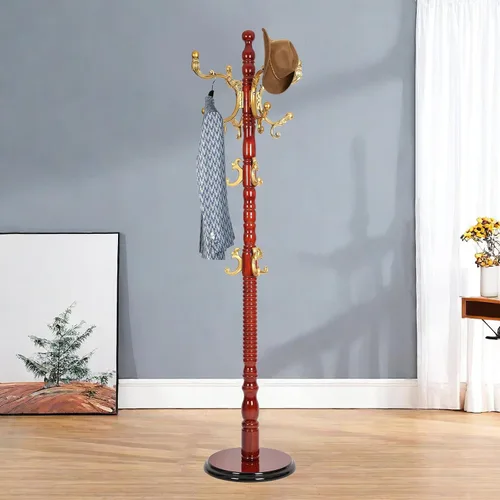 Miniatura 8 de Perchero de madera maciza – Perchero independiente de 73 pulgadas con 14 ganchos y base estable, altura ajustable, moderno árbol de madera