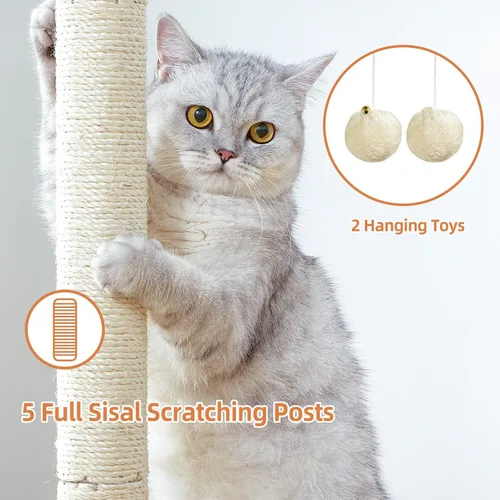 Miniatura 4 de Poste rascador de torre para gatos grandes de interior, árbol pequeño para gatos con cama grande, casa de árboles de 28 pulgadas de alto con cueva