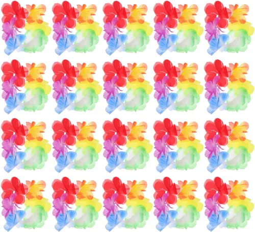 ABOOFAN 20 pulseras hawaianas de flores Lei: pulsera de flores de hibisco, correa elástica floral para el cabello, decoración de mano, suministro de