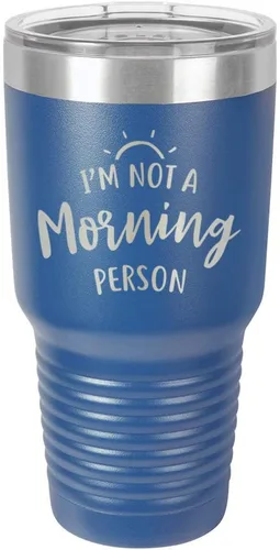 Miniatura 13 de Vaso negro de 30 onzas con popote y tapa superior deslizante con texto en inglés "I'M NOT A MORNING PERSON", color negro