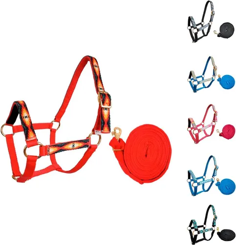 Miniatura 6 de Tahoe Tack Arnes de nylon mini con patrón para caballo con muserola acolchada y cuerda de nailon de agarre suave de 7' - Garantía de 6 meses