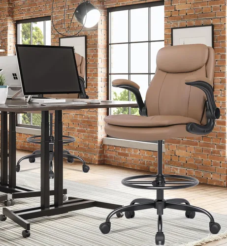 Miniatura 2 de Silla de Dibujo de Cuero Misolant, Silla de Oficina Alta para Escritorio de Pie, Silla Ejecutiva de Oficina Alta con Altura Ajustable y Reposabrazos