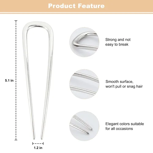 Miniatura 3 de 3 horquillas de metal francés para mujeres y niñas, horquillas para el cabello francés en forma de U para moños, accesorios elegantes para peinados