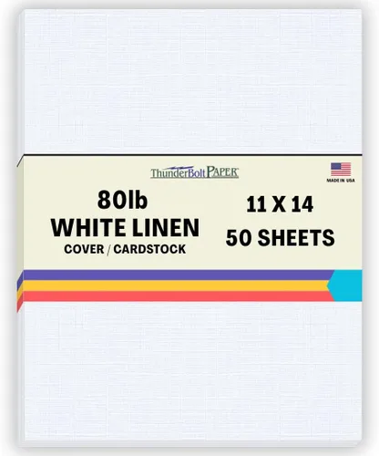 50 hojas de papel de lino blanco #80, 27.9 x 35.6 cm (11 x 14 pulgadas), tamaño para álbum de recortes|marco de foto – Peso de tarjeta de 36