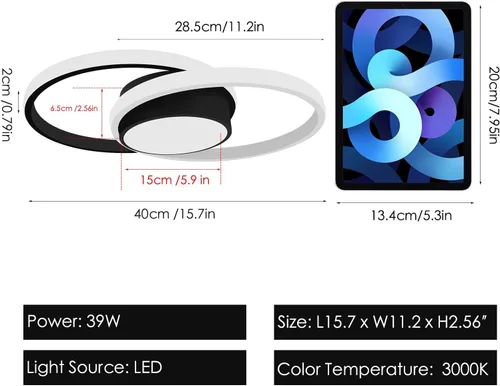 Miniatura 3 de AUA Lámpara de techo moderna, lámpara LED de montaje empotrado de 39 W, 15.7 pulgadas, 3000 K, redonda cerca de techo, para dormitorio, pasillo