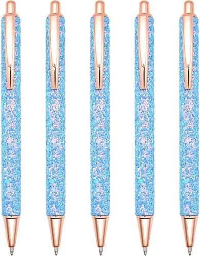 Gullor 5 bolígrafos de punta media de tinta negra, punta media de 0.039 pulgadas, para suministros de oficina, regalo, boda, cumpleaños, color azul