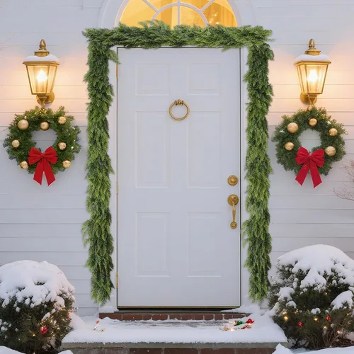 Miniatura 4 de Guirnalda de pino de Navidad Norfolk de 9 pies, guirnalda de pino artificial realista y flexible para puerta delantera, manto, escalera, alféizar