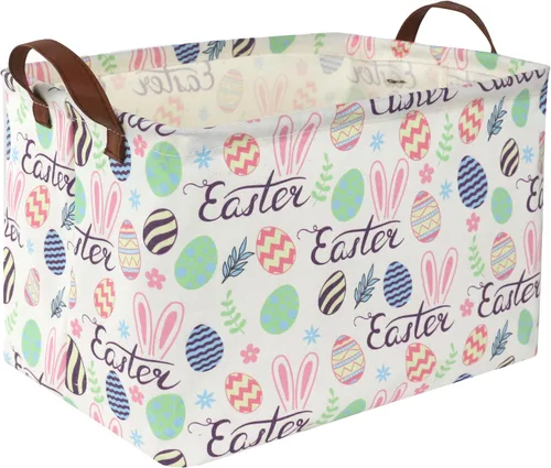 Miniatura 15 de Cesta plegable rectangular de tela para almacenamiento,con revestimiento impermeable y asas, sirve como organizador de juguetes, cesta de regalo
