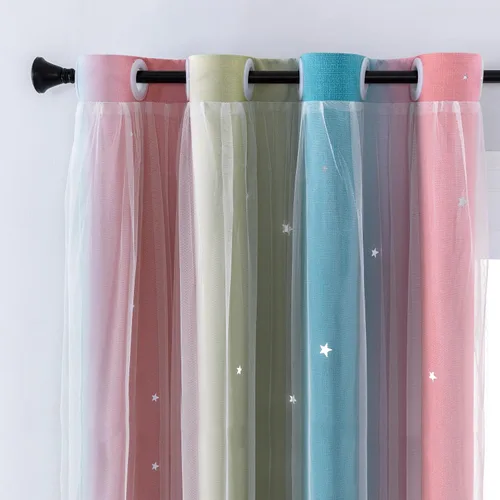 Miniatura 42 de XiDi Cortinas opacas con estrellas para habitaciones de niños, cortinas verdes para ventana de dormitorio de niños, azul y gris, 52 pulgadas de Azul
