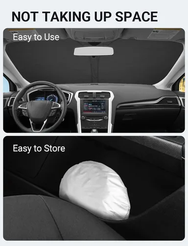 Miniatura 9 de Proadsy Parasol para parabrisas para Ford Fusion Sedan 2013-2021, Protector solar plegable con escudo térmico y visera, ajuste preciso, bloquea