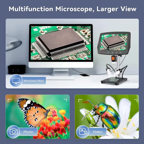 Miniatura 5 de Hayve Microscopio digital LCD de 9 pulgadas, microscopio de moneda de aumento de 1500X con cámara de 16 MP, microscopio de soldadura micro