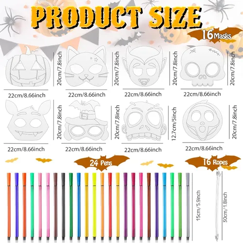 Miniatura 3 de Lenwen 16 máscaras para colorear de Halloween, manualidades, colorea tus propias máscaras de Halloween, kits de manualidades de papel para trucos