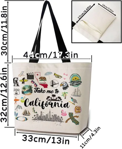 Miniatura 4 de Take Me To California - Bolsa reutilizable para comestibles, bolsa de compras estética con bolsillo interior, ligera y lavable, elegante, regalo