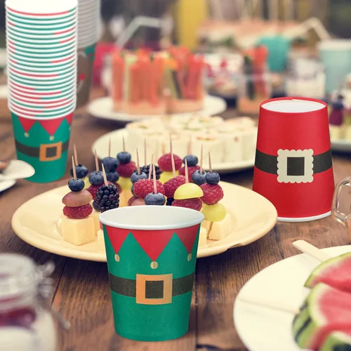 Miniatura 7 de Funtery 100 piezas de vasos de papel de Navidad, vasos de café desechables de Navidad con copos de nieve, muñeco de nieve, alce, luces, 9 onzas