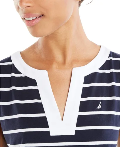 Miniatura 4 de Nautica Vestido tipo polo de algodón elástico con cuello en V y rayas bretonas para mujer
