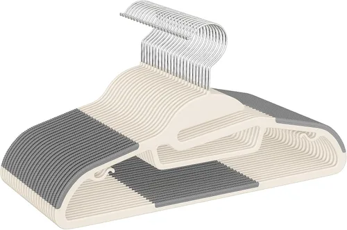 BAGAIL Paquete de 50 perchas de plástico con diseño antideslizante, 0.2 pulgadas de grosor, gancho giratorio de 360°, organizador que ahorra espacio