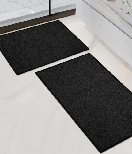 Chakme Juego de 2 alfombras de baño ultrafinas, absorbentes, antideslizantes, lavables a máquina, color negro, 17 x 24 pulgadas / 17 x 30 pulgadas /