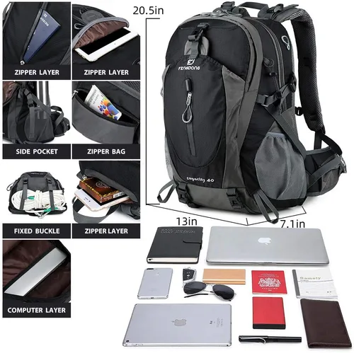Miniatura 3 de Fengdong Mochila de viaje impermeable y ligera para senderismo, acampadas, de 40 L, para hombres y mujeres a2-Negro