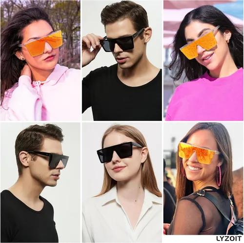 Miniatura 6 de LYZOIT Lentes de sol cuadrados de gran tamaño para mujeres y hombres, parte superior plana grande, protección UV, sombras sin montura