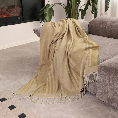 Manta Jacquard de Lana Pura con Borlas, Grande 55x83 pulgadas, 1.5 libras, Manta de Rodilla de Lana de Cordero Suave y Cálida para Sofá Cama