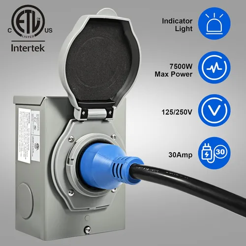 Miniatura 5 de Cable de generador de 30 amperios y caja de entrada de energía, cables de generador de 30 amperios de 4.5 metros, cable de alimentación de generador