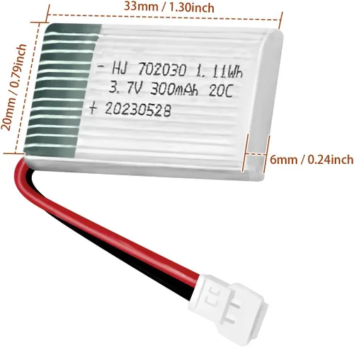 Miniatura 7 de HAWK'S WORK 2 Piezas de Batería Lipo de 3.7V, Batería de Polímero de Litio Recargable de 300 mAh para Todos los Modelos de Avión RC, Helicóptero