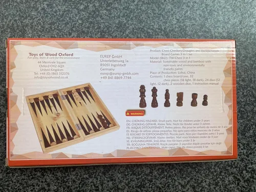 Miniatura 6 de TOWO - Juego de ajedrez 3 en 1 de backgammon de ajedrez – Tablero de ajedrez plegable de madera, juego de mesa portátil de viaje familiar para niños